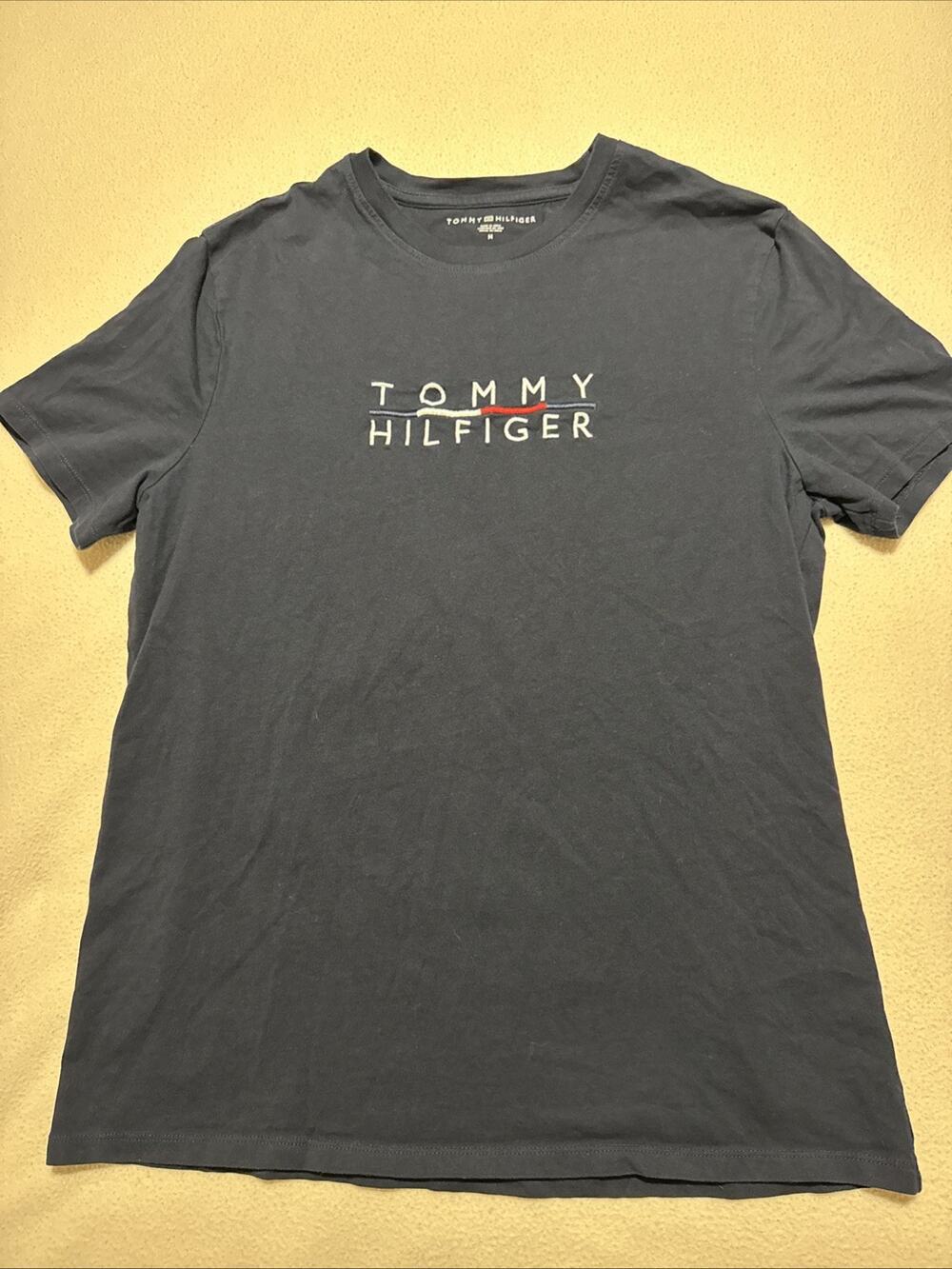 Men's Tommy Hilfiger Embroidered Logo Tee T-Shirt Medium BLACK